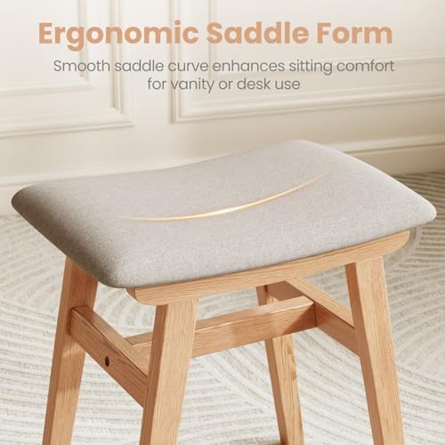 Solid Wood Vanity Stool, Padded Foot Stools Ottoman, Natural