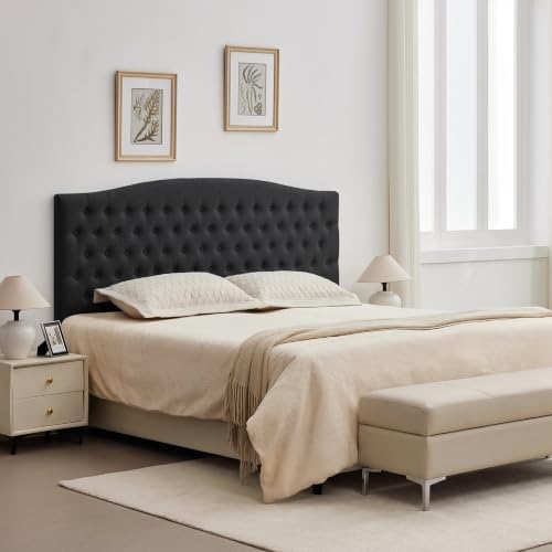 Tufted Linen King Headboard, Button Diamond Design Headboards, Black