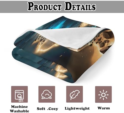 Full Moonlight Coastal Throw Blanket for Couch, Gifts for Beach Lovers, Mystical Celestial Ocean Throw Blanket for Home Bedroom Living Room Beach House Decoration, 50x60 Inches