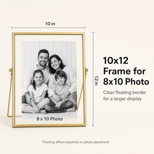 AceList Floating Picture Frame, 8x10 Gold Double Glass, Tabletop