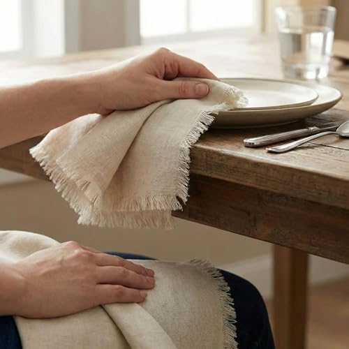 Accent Home Cream Linen Cloth Napkins, Set of 6, 18x18 Inches