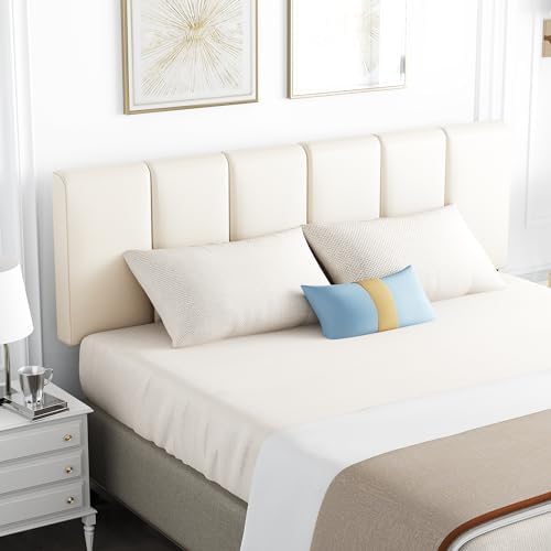 HAOBO Home Upholstered Queen Headboard Only, Modern Faux Leather Panel White