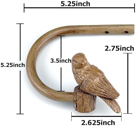 Curtain Drapery Holdbacks with Resin Bird, Wall Mount Drapery Hooks Holders, Set of 2, Wood Color, Suitable for Drywall