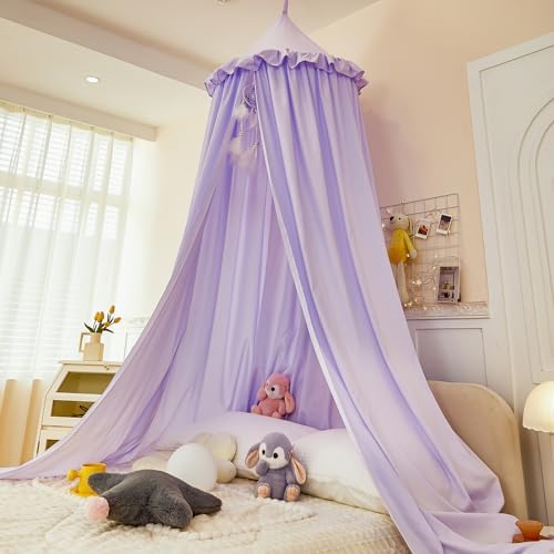 Princess Decor Canopy for Kids Bed, Soft and Durable Bed Canopy for Girls Room Tent Canopy Dreamy Mosquito Net Bedding, Children Reading Nook Canopies Indoor (Purple)