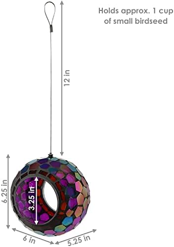 Sunnydaze Mosaic Glass Bird Feeder for Outdoors, Iridescent Purple Mosaic