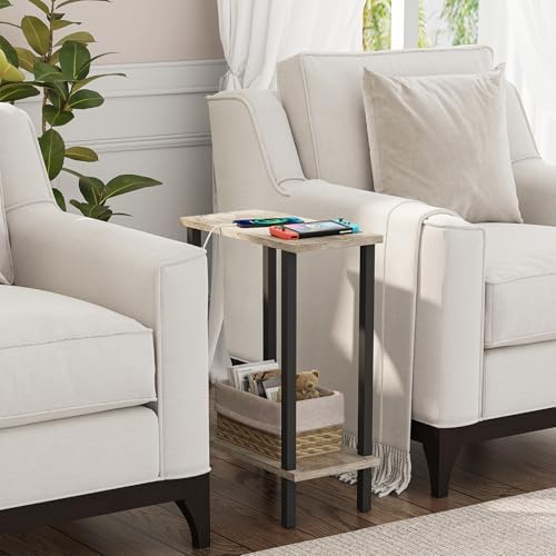 TUTOTAK Narrow Side Table Set of 2, Small End Table for Couch