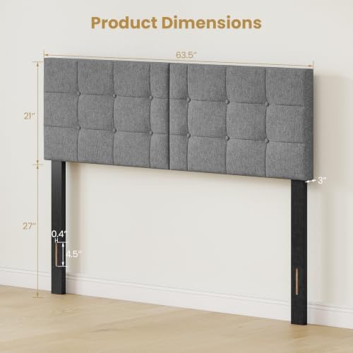 GIANTEX Linen Upholstered Headboard for Queen Full Size Bed, Dark Grey