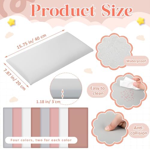 Hahafelt 8 Pack Wall Padding Headboard 15.75" x 7.87" x 1.18" Pink Colors