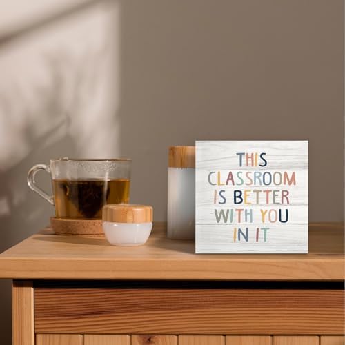 Boho Classroom Decor Inspirational Wood Box Sign Desk Decor 5x5, Playroom Nursery Classroom Quote Wooden Block Sign Decorations for Kids Room Reading Room Wall Tabletop Shelf
