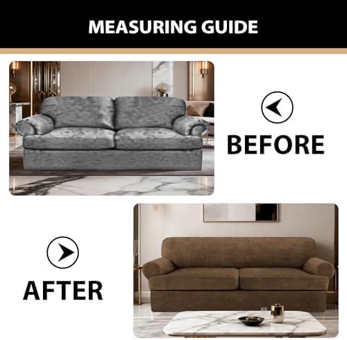 3 Pieces Sofa Covers fot T Cushion Loveseat Slipcover, Sofa Stretch Slip Covers for 2 Cushion Couch with 2 Individual T Shape Seat Covers (Chocolate, 2 Cushion)