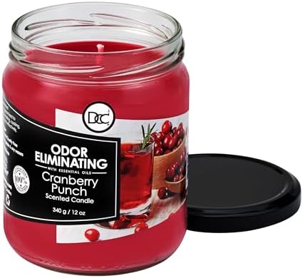 Cranberry Punch Odor Eliminating Highly Fragranced Candle - Eliminates 95% of Pet, Smoke, Food, and Other Smells Quickly - Up to 80 Hour Burn time - 12 Ounce Premium Soy Blend