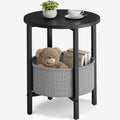 Vagusicc Small Round Side Table, Accent End Table with Fabric Basket, Drink Table Coffee Table for Small Spaces, Sofa Corner Table,Bedside Table,Modern Nightstand for Living Room, Bedroom, Black