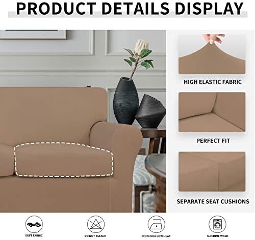 Easy-Going 4 Pieces Stretch Sofa Cover for 3 Cushion Couch Washable