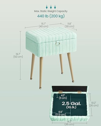 SONGMICS Vanity Stool Chair with Storage, Metal Legs, Max. Load 440 lb