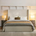 King 52.3" Tall Headboard Carmen Wingback Upholstered Platform Bed Frame Premium Textured Canvas Chenille Elegant Simplicity for Bedroom No Box Spring Needed Easy Assembly No Noise Ivory