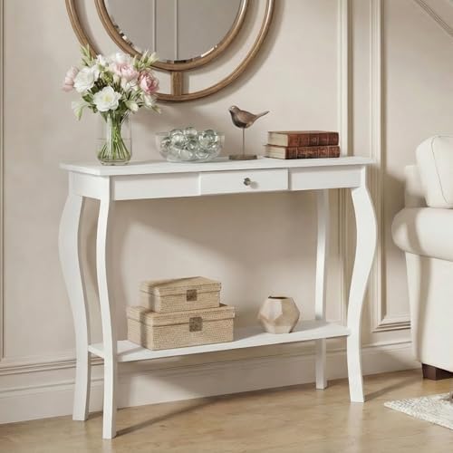ChooChoo 39" Narrow Entryway Table with Drawer, White