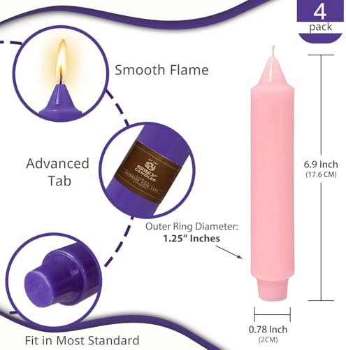 NJAO HOO Purple Advent Short Taper Candle 7 Inch Christmas Candlesticks Unscented Dripless Tapered Candle Set for Home Decor Party Dinner Candles, 4 Pack