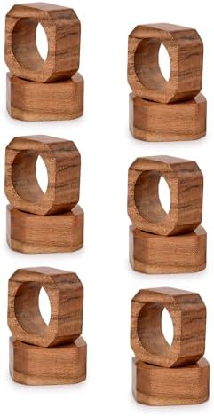 Napkin Ring Acacia Wood Napkin Rings Classic Everyday Use Thanksgiving, Christmas Napkin Rings Buckles,Festive Party Gift Farmhouse for Table Decorations (Set of 12, Brown)