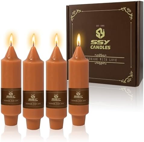 NJAO HOO Burnt Orange Candlesticks Pumpkin Short Taper Candle 5 Inch Unscented Dripless Fall Tapered Candle Set for Halloween Home Dinner Fall Decor Party, 4 Pack