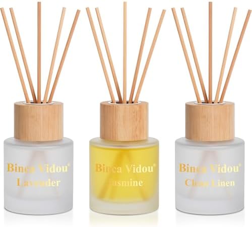 Reed Diffuser Set, Binca Vidou Lavender Linen Jasmine Natural Scent 1.69oz