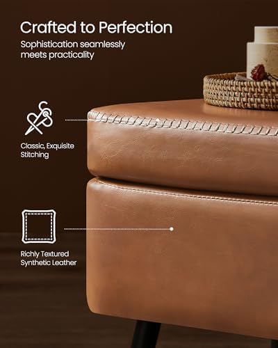 VASAGLE Storage Ottoman Bench, PU Leather, Steel Legs