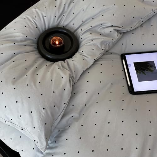 Polka Dot Duvet Cover Twin, 3 Piece 100% Cotton Jersey Knit Light Grey Comforter Cover, Soft Breathable Modern Aesthetic Bedding Set with Zipper & Corner Ties
