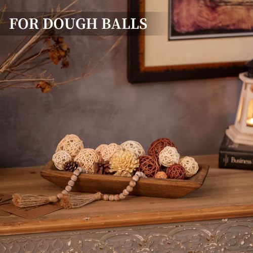 Hanobe Wood Decorative Dough Bowl for Coffee Table Decor, 14" Rustic Brown