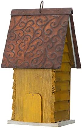 Glitzhome Bird Houses for Outside, 12" H Solid Wood Blue Bird House, Yellow Distressed Cottage Bird Nesting Box Decorative Birdhouse Hanging Bird House for Outdoors, Finch Swallow Wren Chickadee
