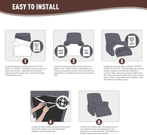 KinCam Oversized Recliner Chair Covers, Reclining Cover, Brown