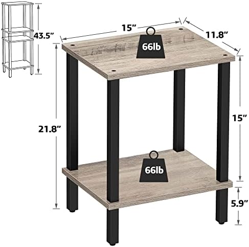 TUTOTAK End Table, Side Table, Nightstand, 2-Tier Storage Shelf