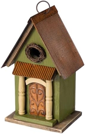 Glitzhome Hanging Birdhouse for Outdoors, Bird Houses for Outside, 11.25" H Vintage Distressed Decorative Wooden Bird House Garden Birdhouse for Bluebird Hummingbird Wren Finch Cardinals Cedar