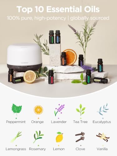 InnoGear 500ml Aromatherapy Diffuser for Home 10 Essential Oil Set, Brown
