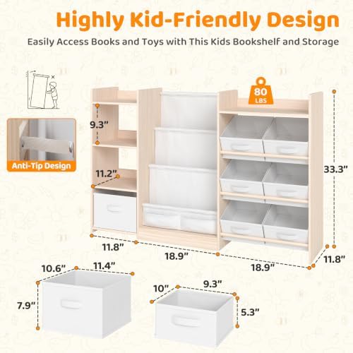 GITAWUSA Toy Organizer and Storage, Kids Bookshelf with 7 Bins, 51.4" W