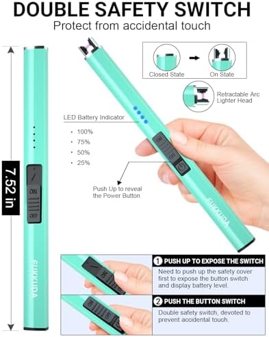 FUKKUDA Electric Candle Lighter, Rechargeable USB Arc Lighter for Candles, Fireplace, Camping BBQ, Christmas Stocking Stuffers, Birthday, Valentines Day and Easter Gifts for Women Men (Tiffany Blue)