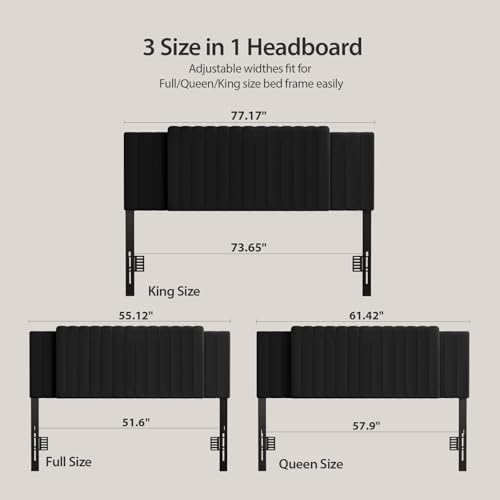 Upholstered Headboard Full/Queen/King Size，Adjustable Height & Width, Black