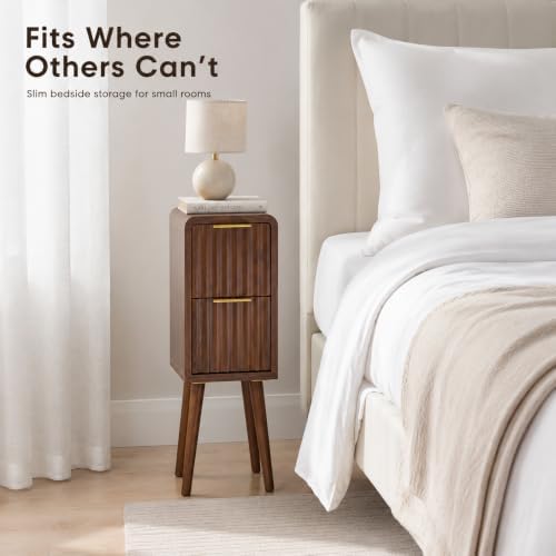 8 Inch Narrow Nightstand, 2 Drawers, 1 Pack