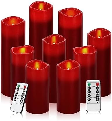 Vinkor Flameless Candles (Burgundy Set of 9)