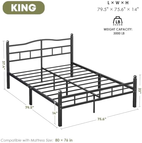 14 Inch King Bed Frame with Headboard and Footboard