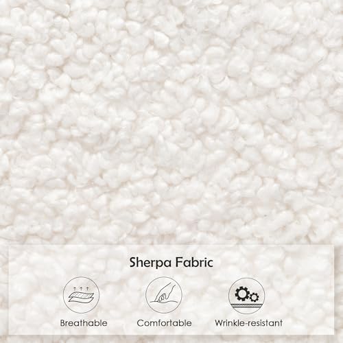 White Sherpa Ottoman Set of 2, Small Vanity Stool, Modern Footstool