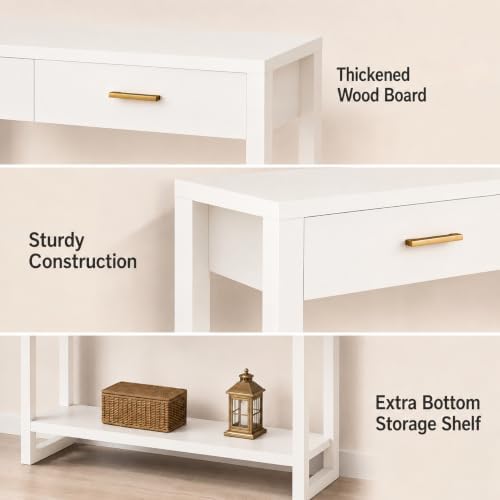 41.3" Modern Entryway Console Table with Foot-Sensor Light, White