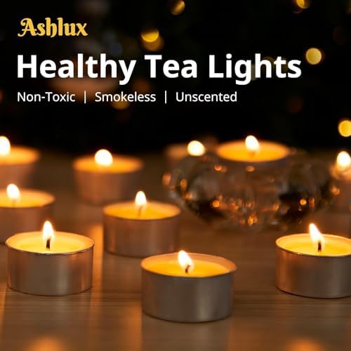 Ashlux 100-Pack Unscented Palm Wax Tea Lights Candles,4.5 Hours Burn