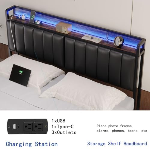 Queen Headboard Only with Storage & Outlets,Bed Headboard Queen Size,Black