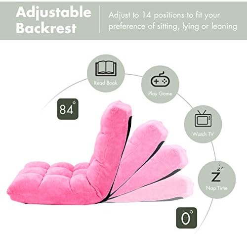 S AFSTAR Cushioned Floor Chair, 14-Position Adjustable Padded Lazy Recliner with Comfortable Back Support and Skin-Friendly Cover, Great for Reading, Playing Game, Meditating (Delightful Pink)