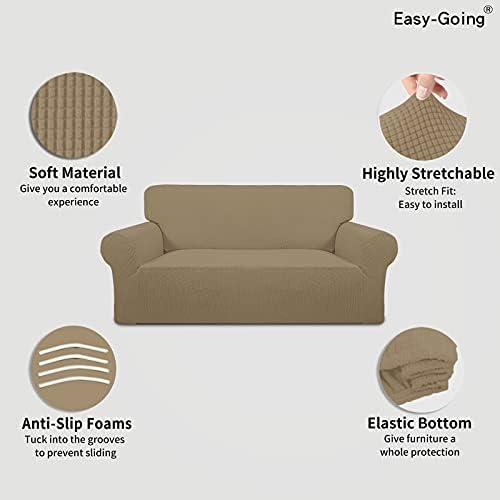 Easy-Going Stretch Oversized Loveseat Couch Covers Washable Tan