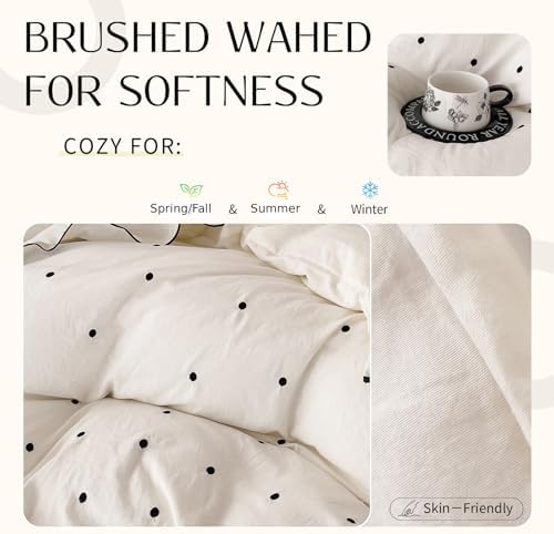 Polka Dot Duvet Cover Set 3-Piece King Size,1 Duvet Cover and 2 Pillowcases,Ruffles Brushed Washed for Softness Bedding Set for All Seasons,Cute Coquette Comforter Covers 104"×90”