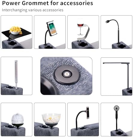 Removable Sofa Armrest, Dual Cup Holders Large Size Multifunctional Couch Caddy Storage Arm Rest with Power Wireless Charging Stand & LED Reading Light for Sofa Middle Seat Adjustable