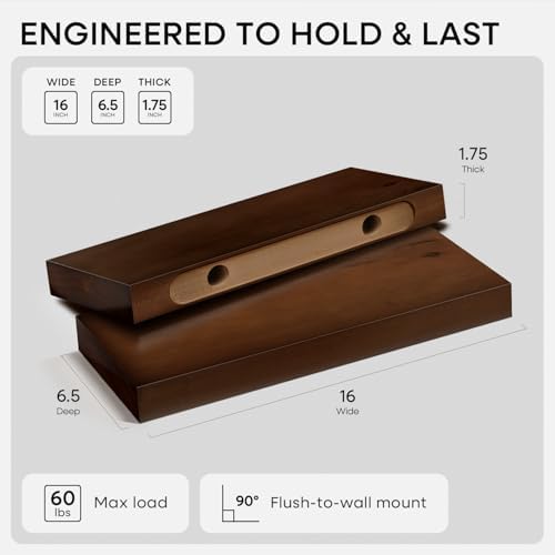 Homeforia 16 Inch Floating Shelves, High-End Solid Pine Wood, Set of 4