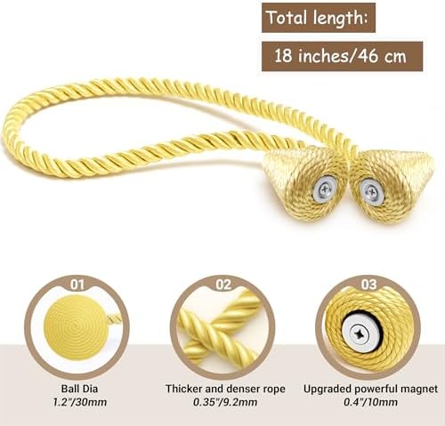 Hion Magnetic Curtain Tiebacks Golden 2pcs, Curtain Holdbacks Hooks Holders
