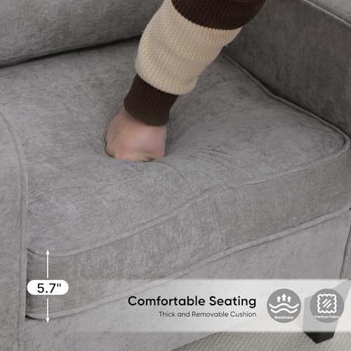 Accent Chair for Living Room, Mid Century Modern Reading Chair for Bedroom, Upholstered Armchair with Side Pockets, Comfy Single Sofa Side Chair for Office, Apartment, Small Room, Light Grey