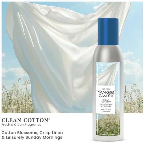 Yankee Candle Concentrated Room Spray Air Freshener, Instant Home Fragrance, Odor Eliminating Spray, Clean Cotton (Pack of 3)